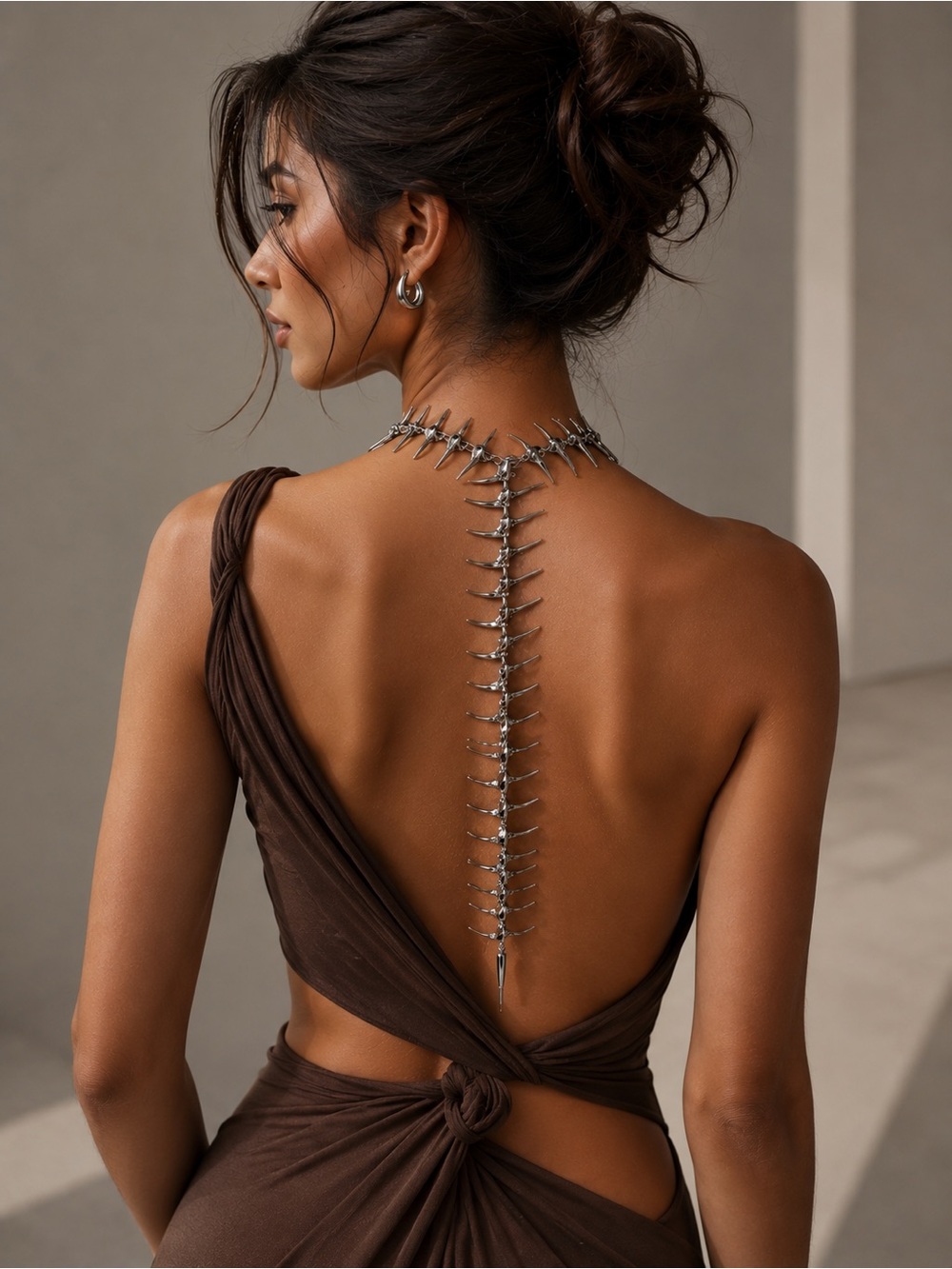 Silver Back Spine Chain Necklace